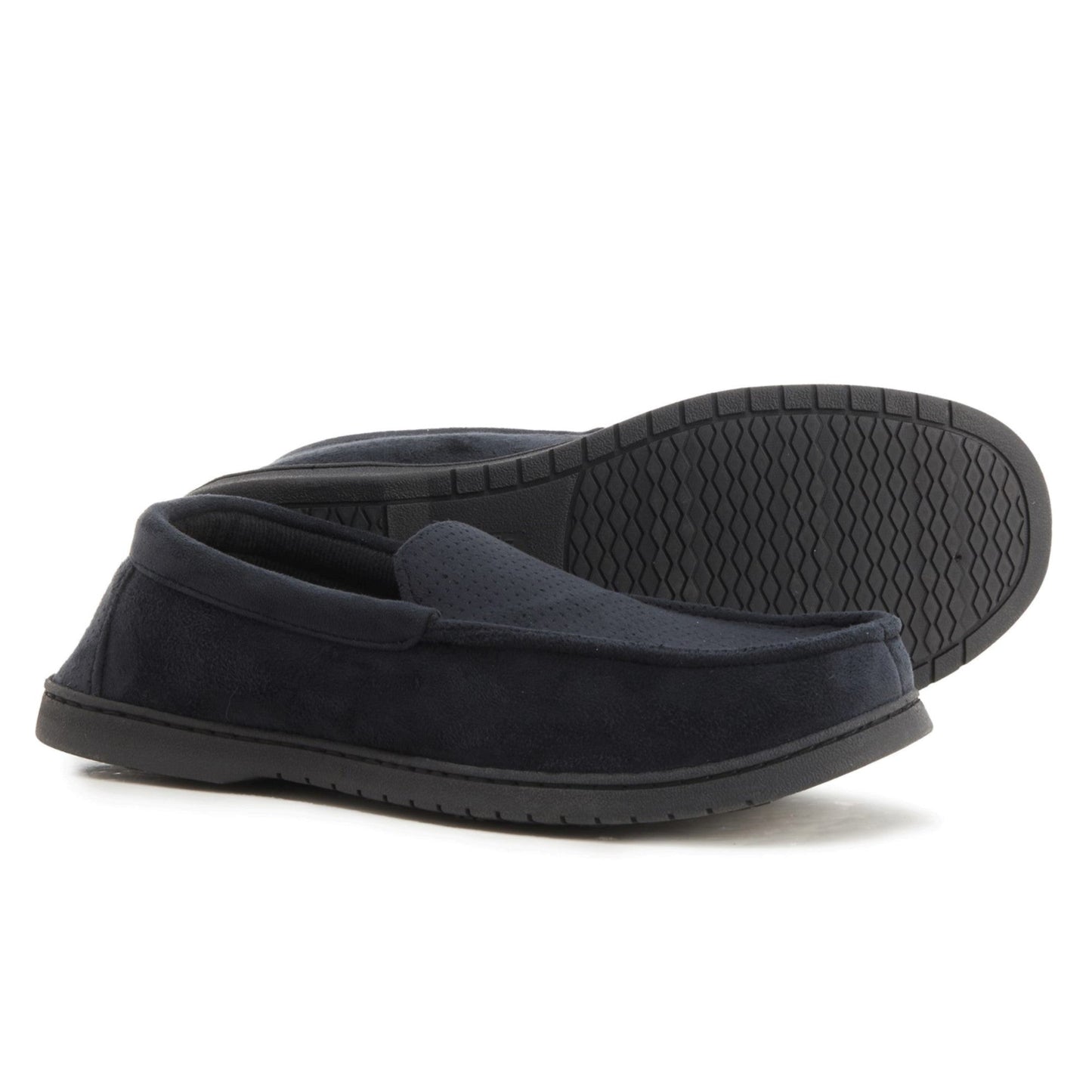 Dearfoams Men's Jason Perforated Microsuede Memory Foam Indoor Outdoor Moccasin Slippers