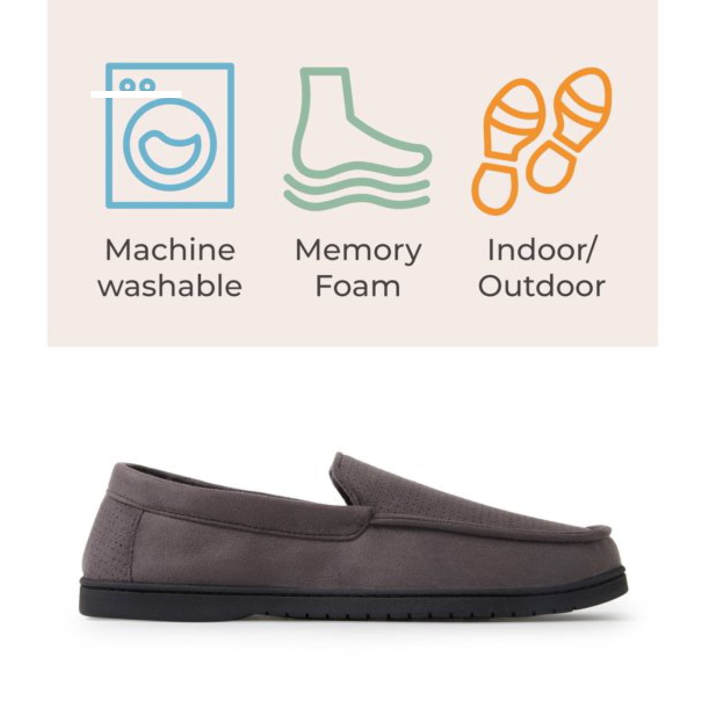 Dearfoams Men's Jason Perforated Microsuede Memory Foam Indoor Outdoor Moccasin Slippers