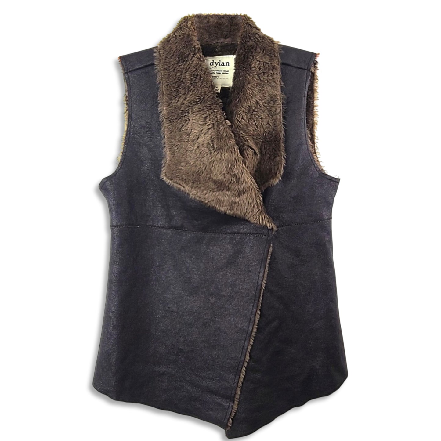 Dylan Women's Cozy Faux Leather Fur Trim Snap Vest