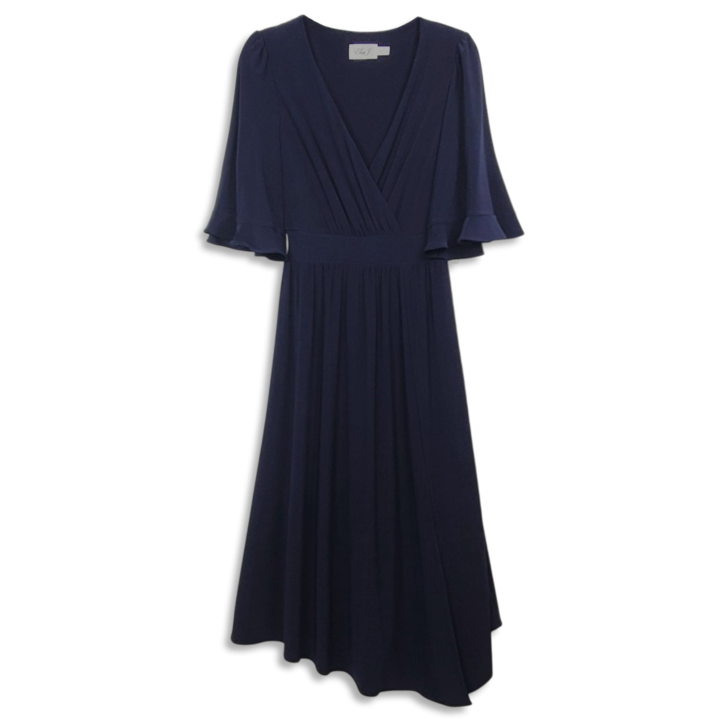 ELIZA J Women's Elbow Sleeve V-Neck Front Slit Asymmetric Party Cocktail Midi Dress