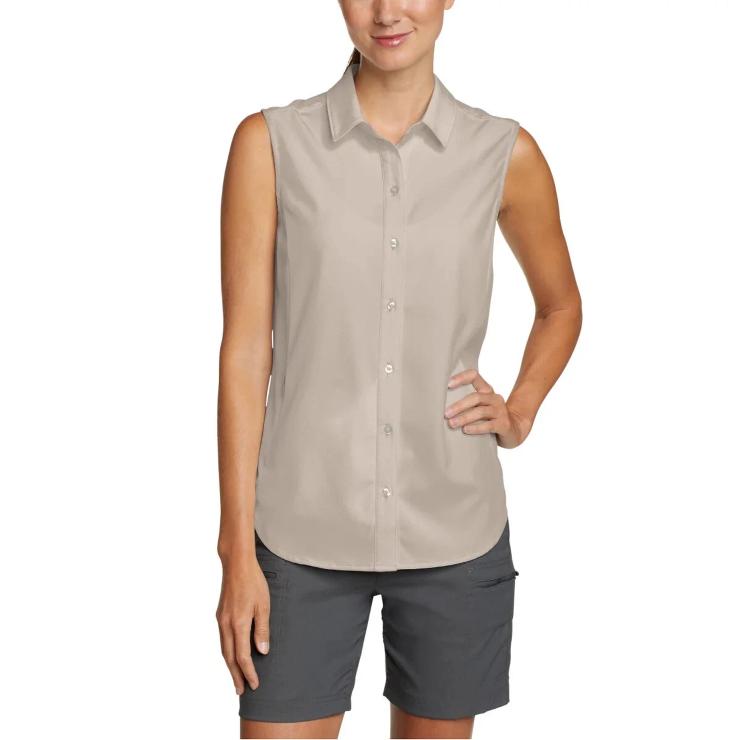 Eddie Bauer Women's Moisture Wicking Stretch Top Button Down Sleeveless Shirt