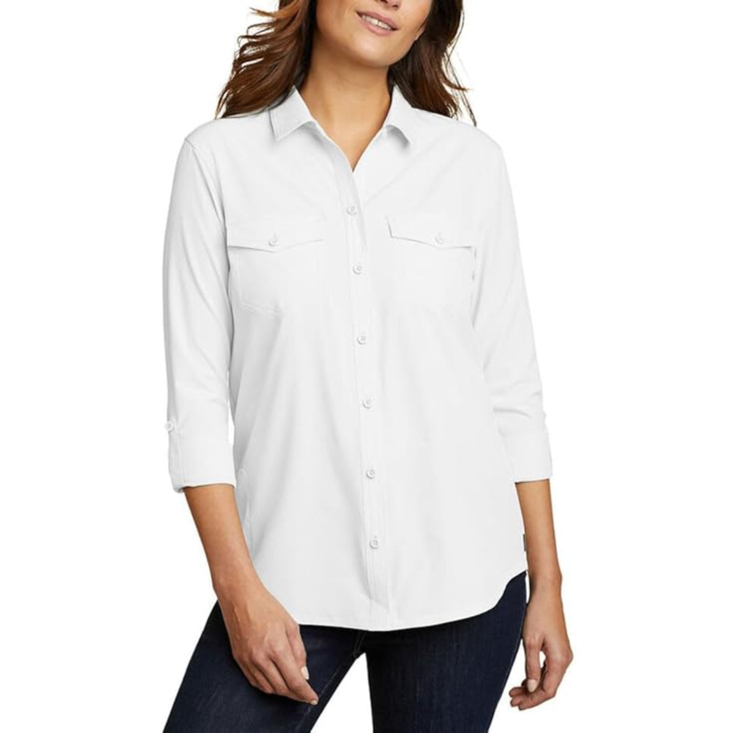 Eddie Bauer Women's Moisture Wicking UPF 50+ Departure Top Bottom Down Shirt