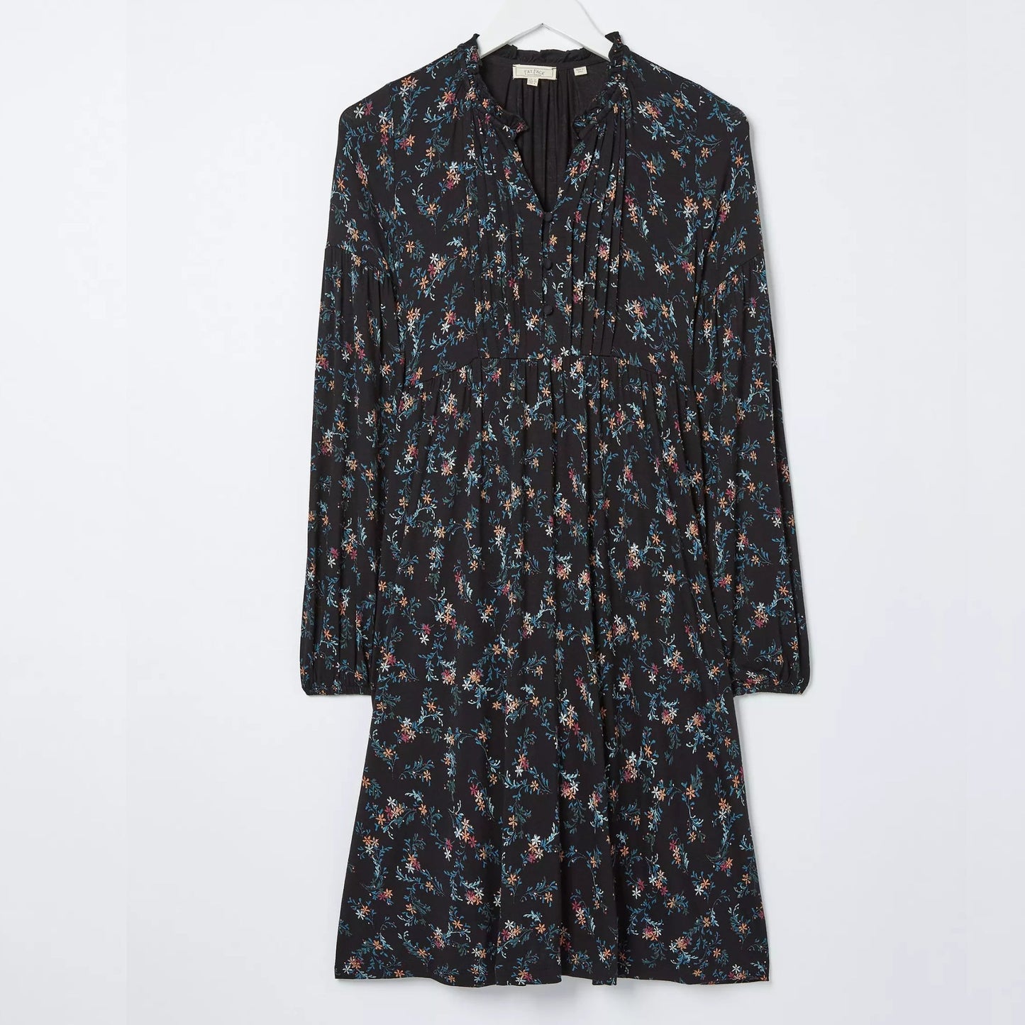 FATFACE Women's Nieve Nordic Floral Print Long Sleeve Tired Mini Dress