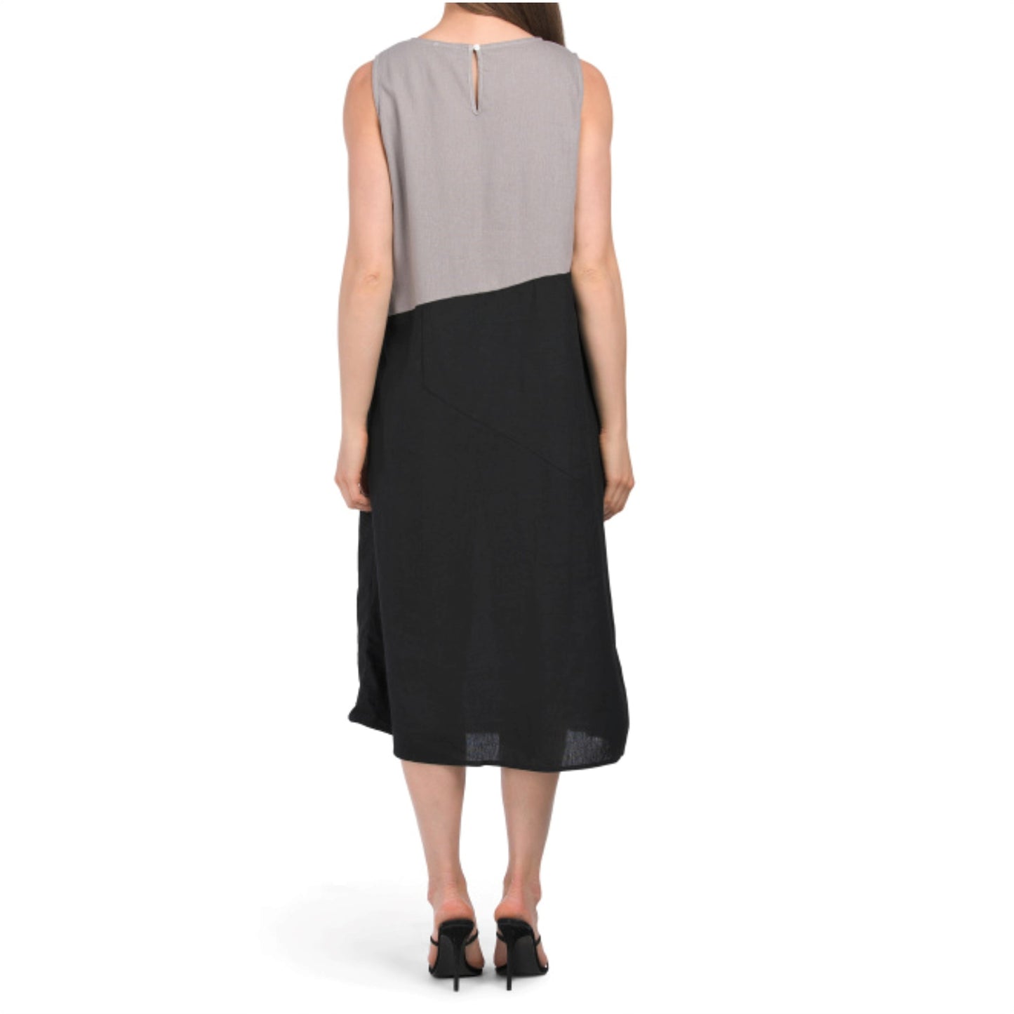 FORCYNTHIA Women's Linen Blend Color Block Sleeveless Midi Dress