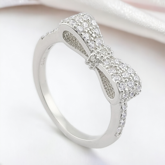 Fashion Women's 925 Sterling Silver Clear Stone CZ Bow Tie Ring