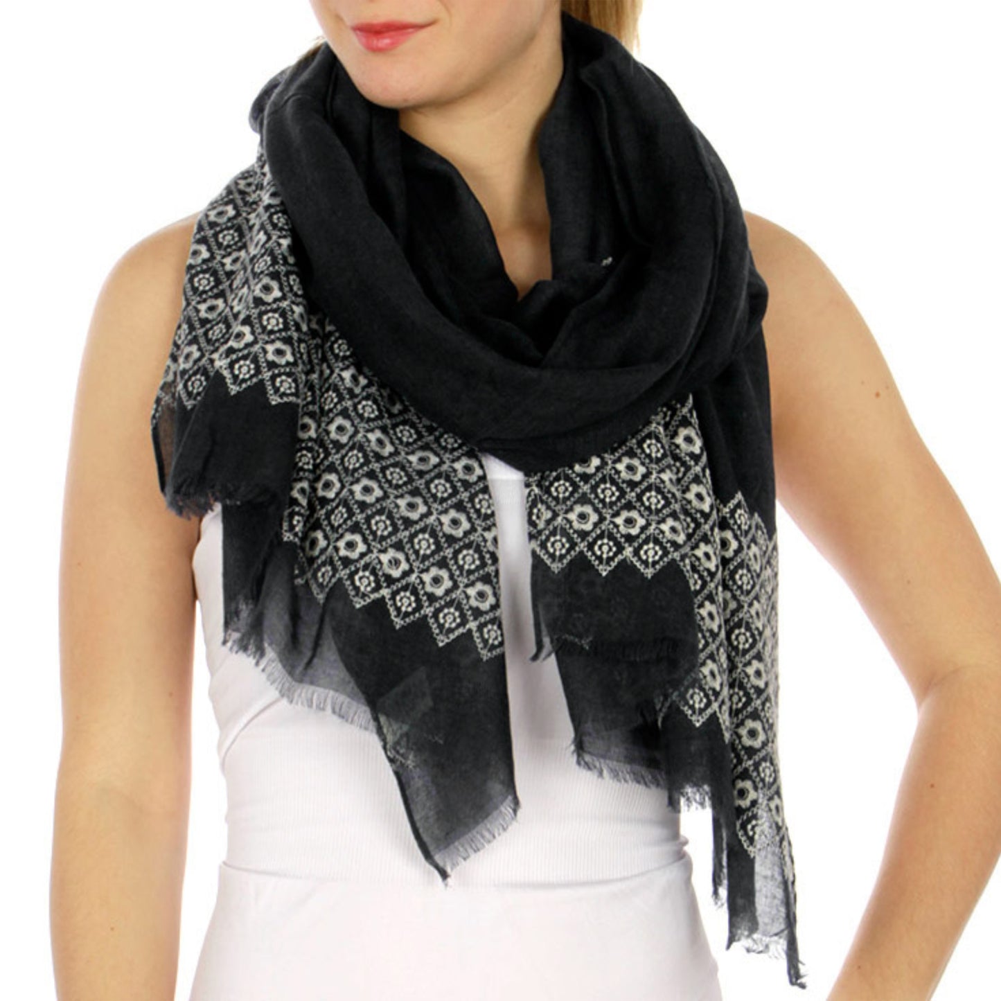 Fashion Women's Lightweight Semi Sheer Floral Embroidered Scarf Shawl Cover-Up