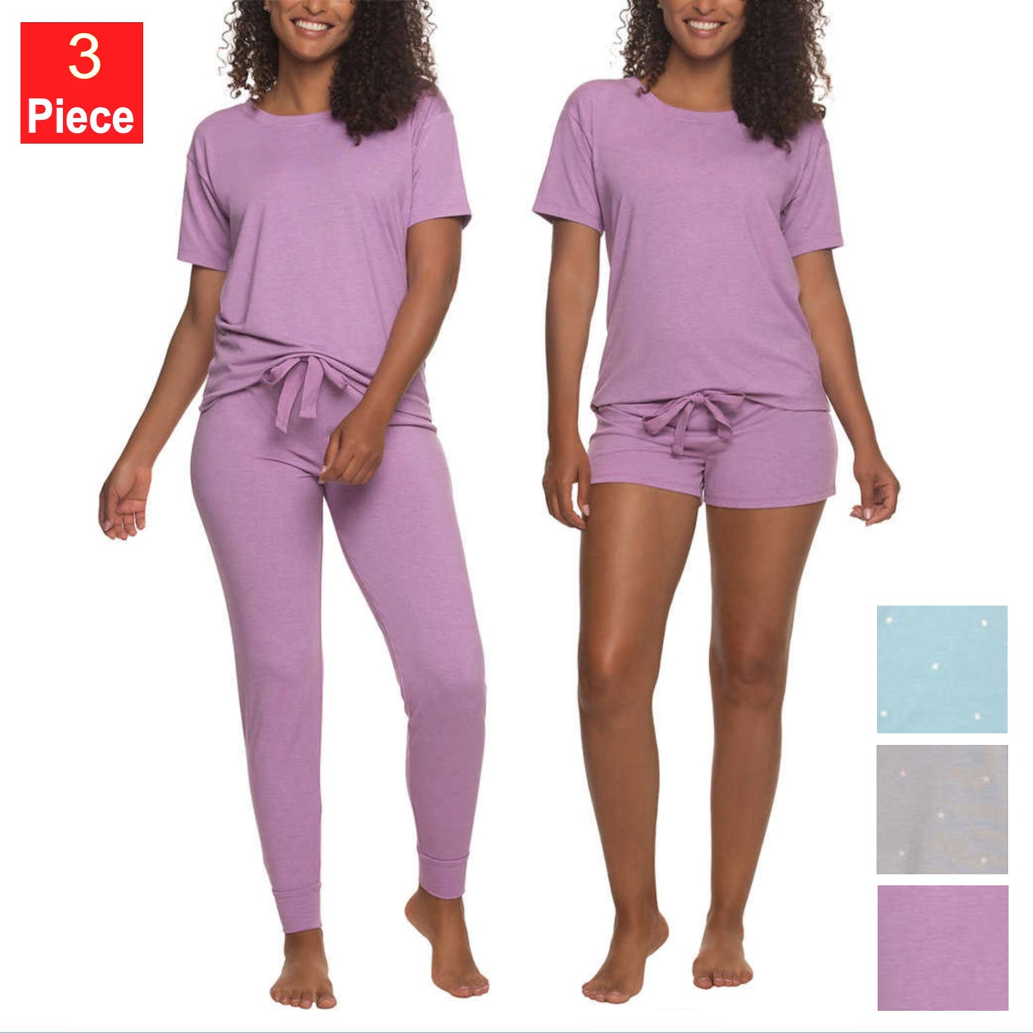Felina Women's 3-Piece Soft Jersey T-Shirt, Shorts and Pants PJ Lounge Set