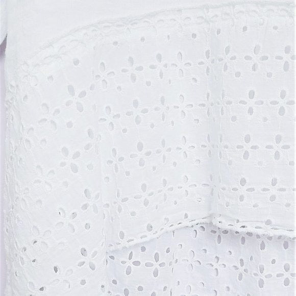 Francesca Bettini Plus Made In Italy Linen Eyelet Drop Hem Tunic Top