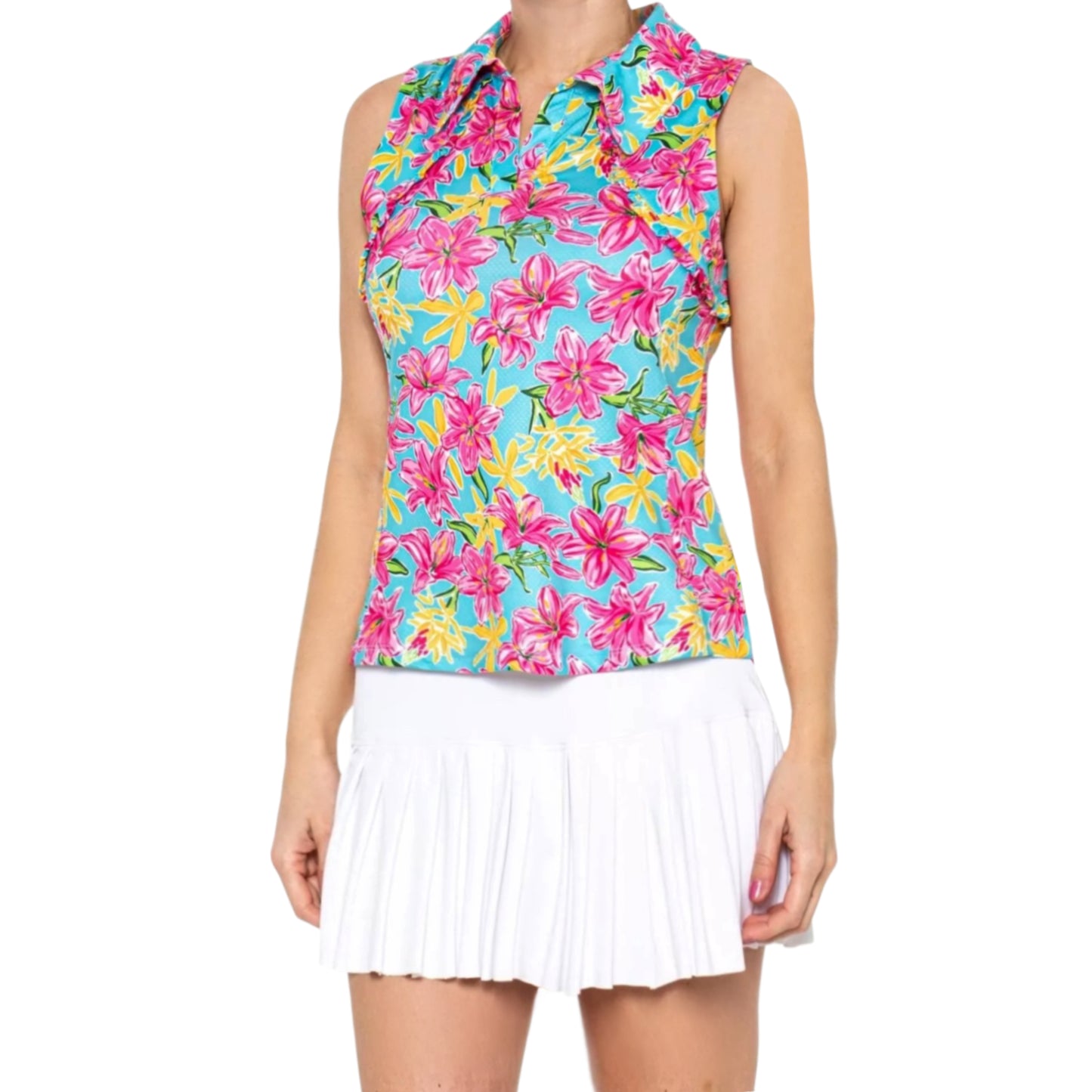 Gottex Women's Moisture wicking UPF 50 Ruffle Golf Tennis Tank Top