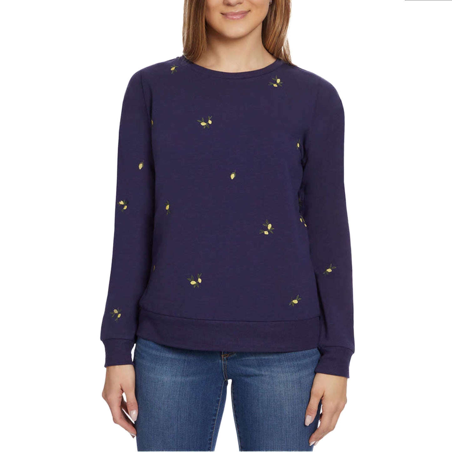 Gloria Vanderbilt Women's Floral Embroidered Crewneck Pullover Sweater Top