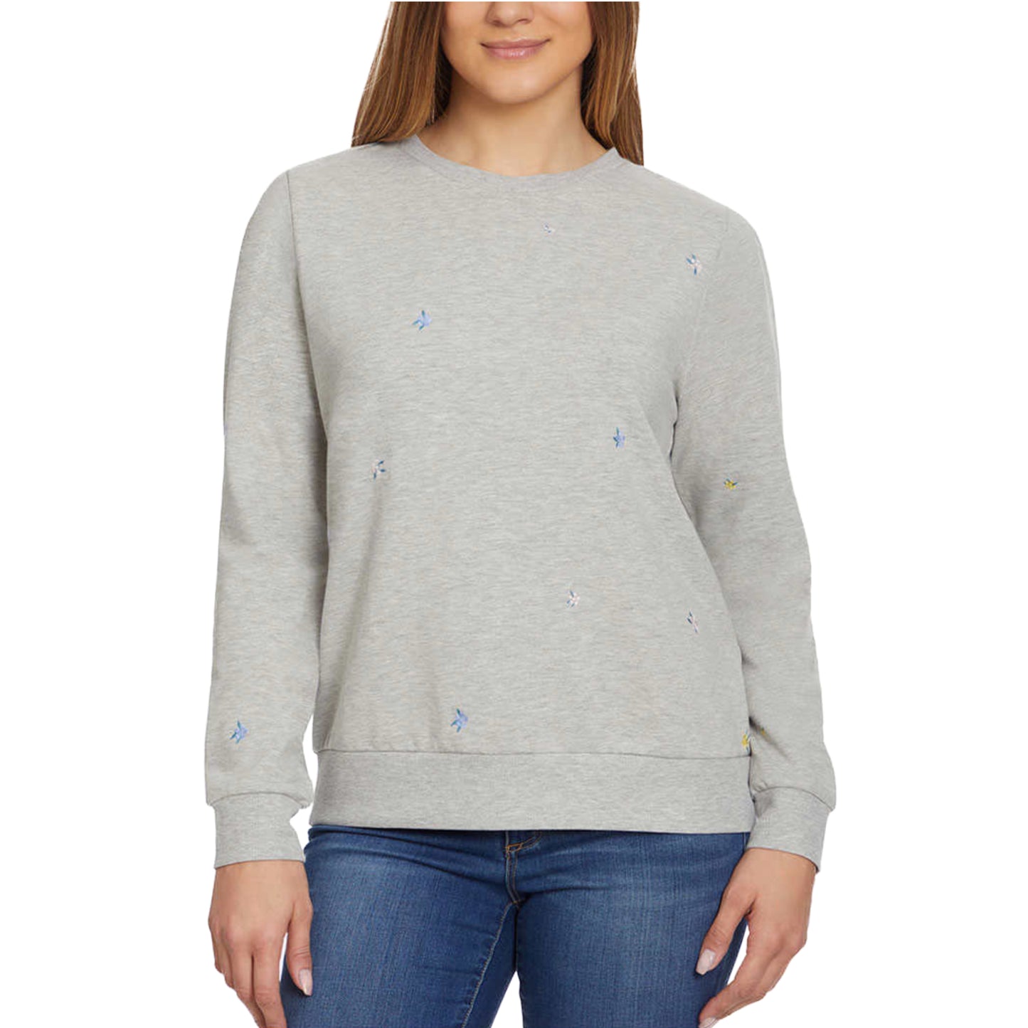Gloria Vanderbilt Women's Floral Embroidered Crewneck Pullover Sweater Top