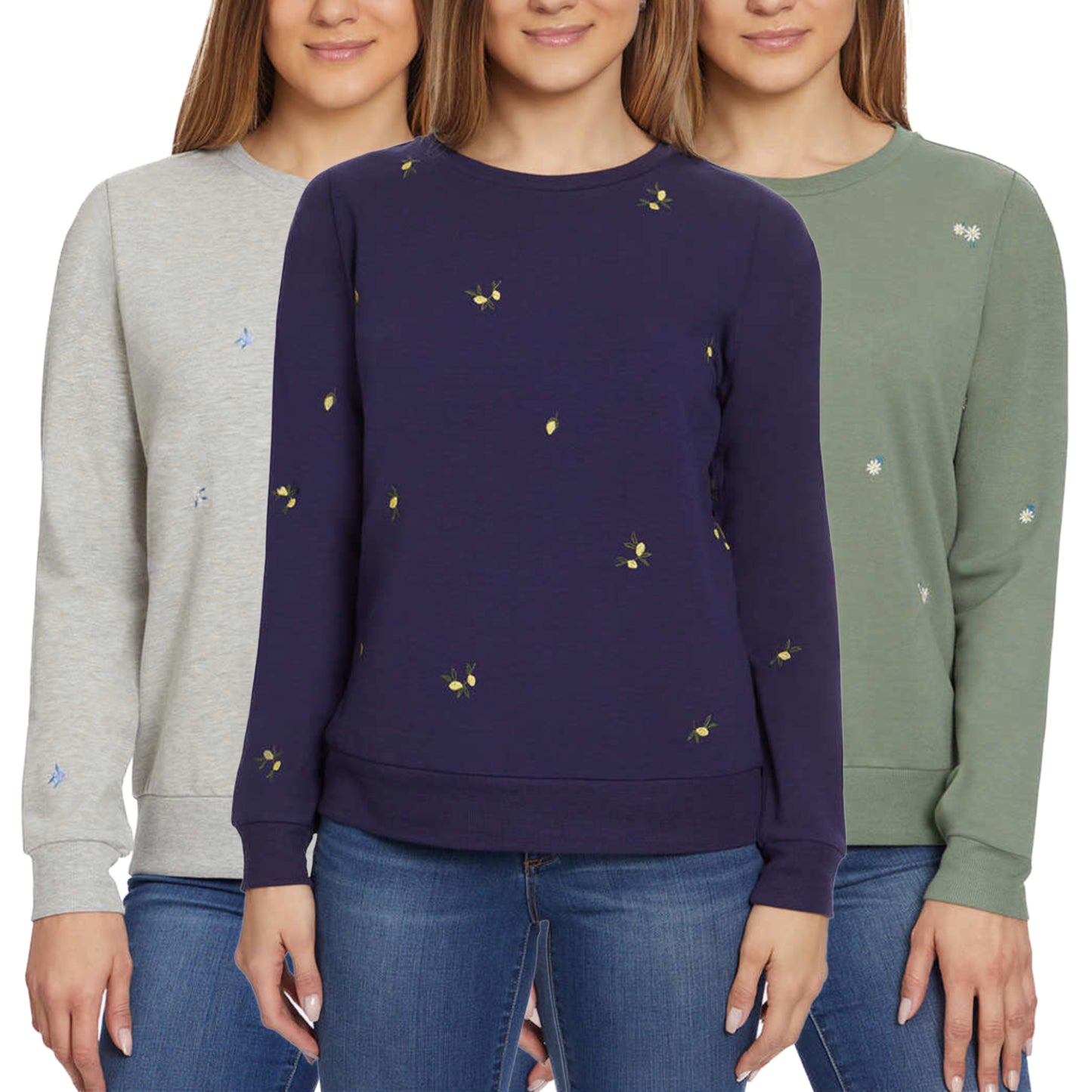 Gloria Vanderbilt Women's Floral Embroidered Crewneck Pullover Sweater Top