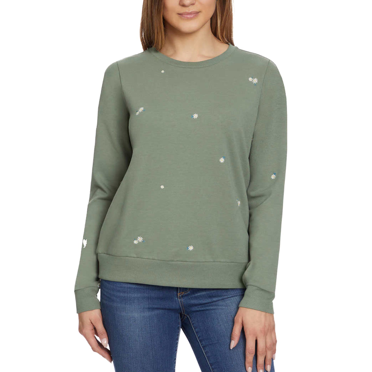 Gloria Vanderbilt Women's Floral Embroidered Crewneck Pullover Sweater Top