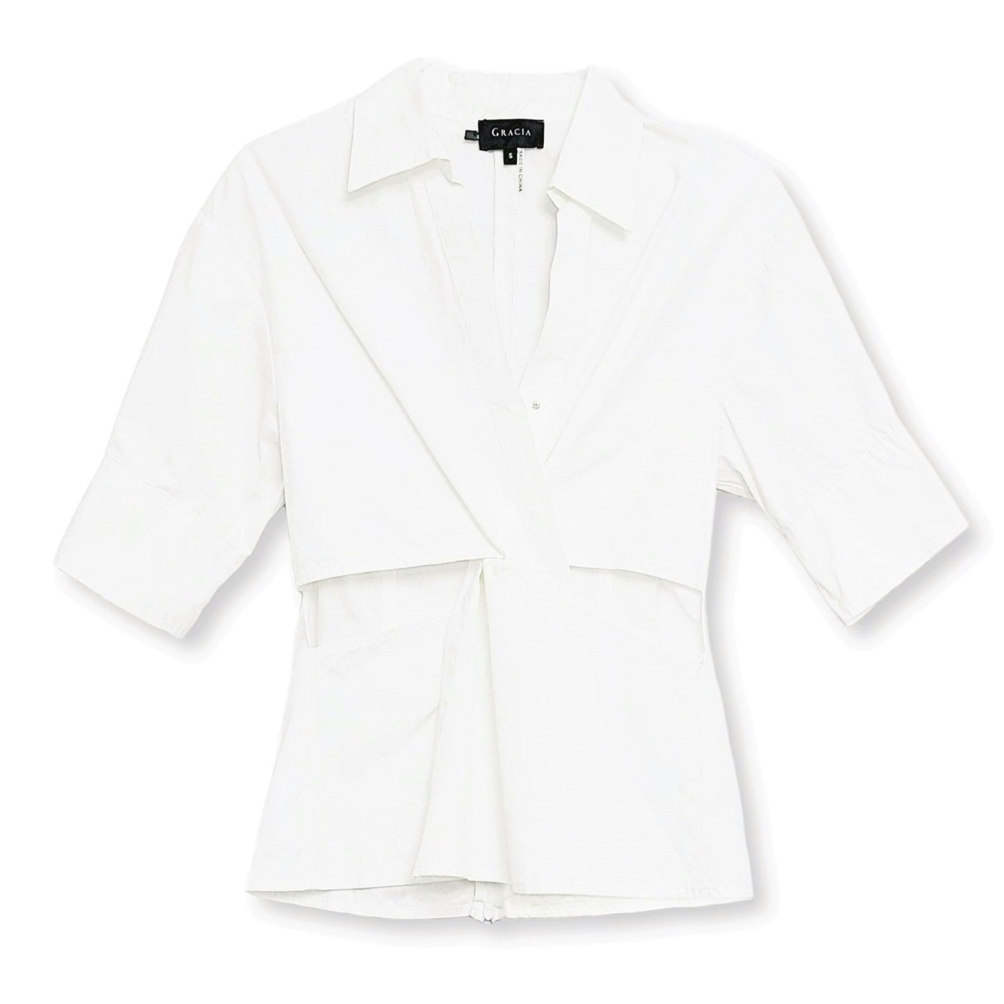 Gracia Collared Cut Out Twisting Point Blouse Top