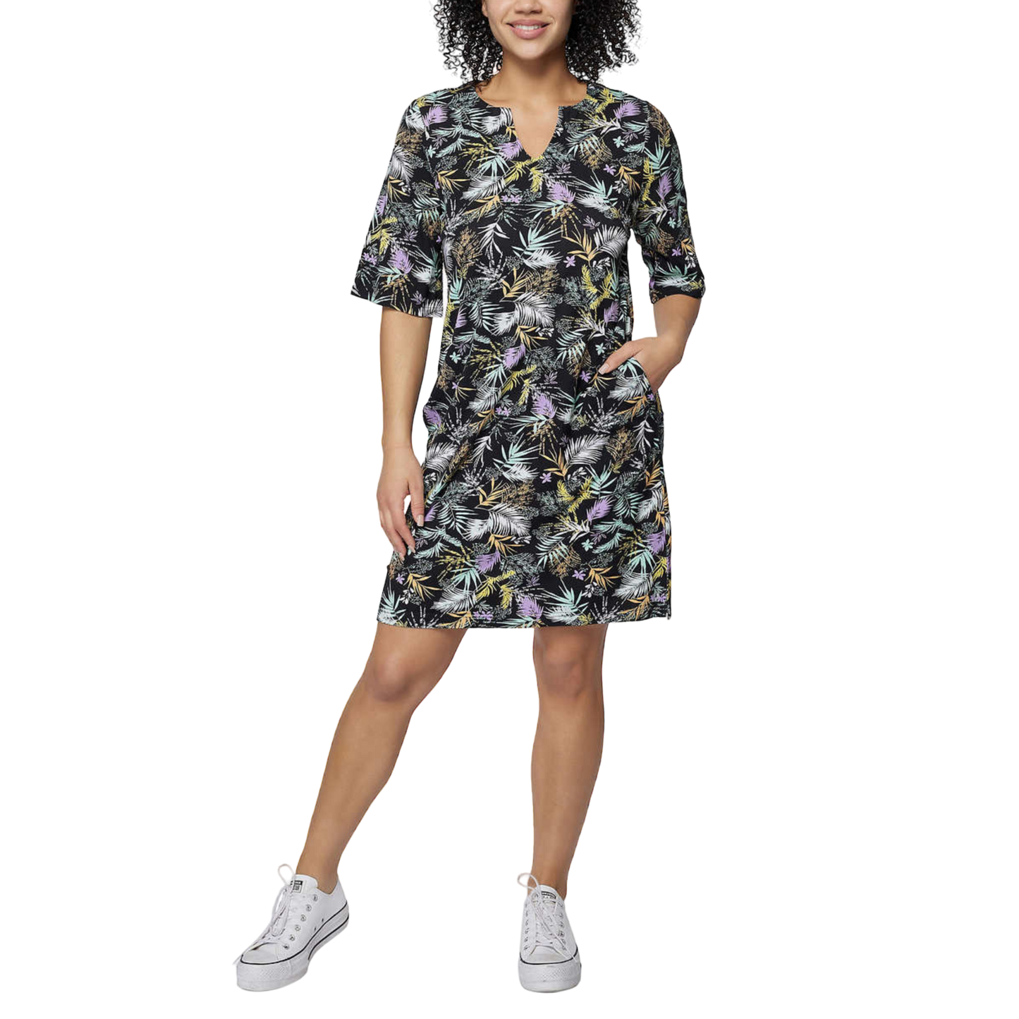 Hang Ten Women's Floral Print UPF 50+ Moisture Wicking Soft Cotton Blend Mini Sun Dress