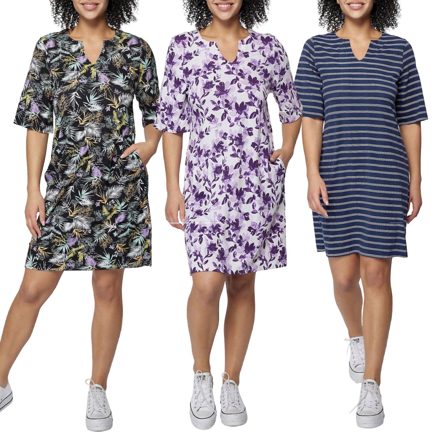 Hang Ten Women's Floral Print UPF 50+ Moisture Wicking Soft Cotton Blend Mini Sun Dress