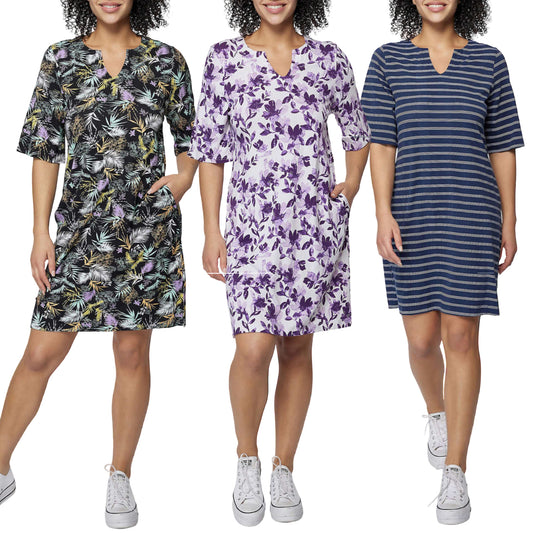 Hang Ten Women's Floral Print UPF 50+ Moisture Wicking Soft Cotton Blend Mini Sun Dress