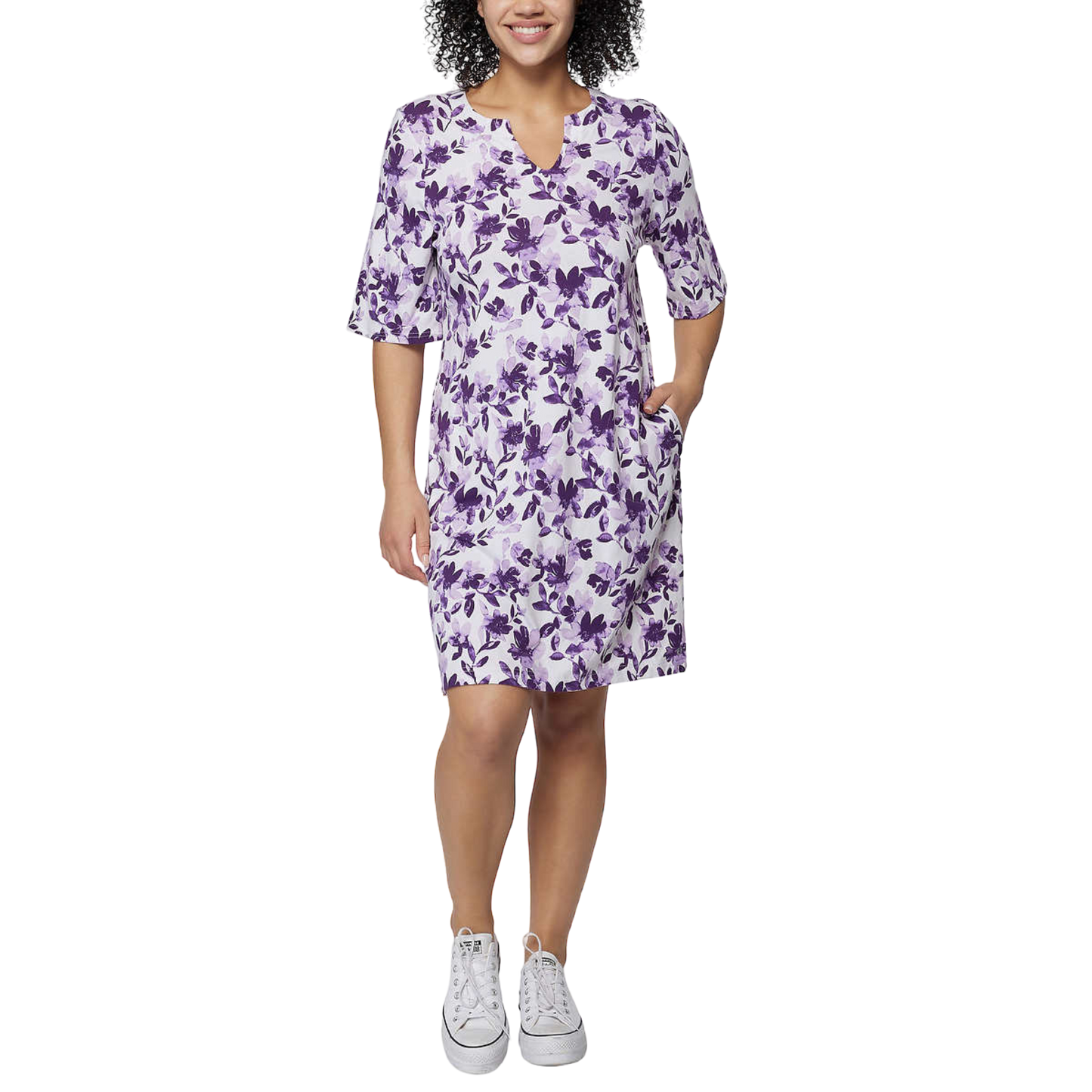 Hang Ten Women's Floral Print UPF 50+ Moisture Wicking Soft Cotton Blend Mini Sun Dress