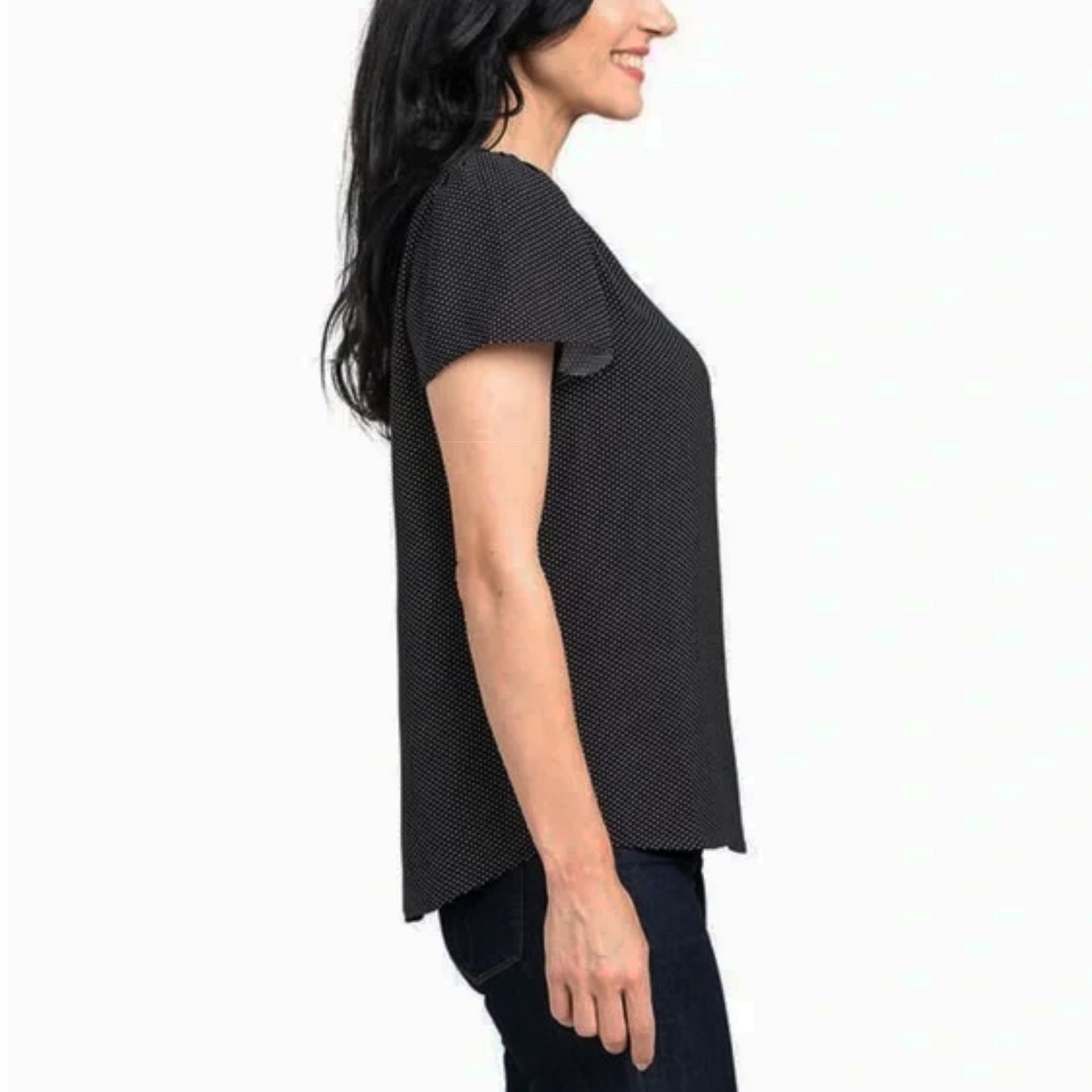 Hilary Radley Women's Dot Print V-neck Flare Short Sleeves Relaxed Fit Top Blouse