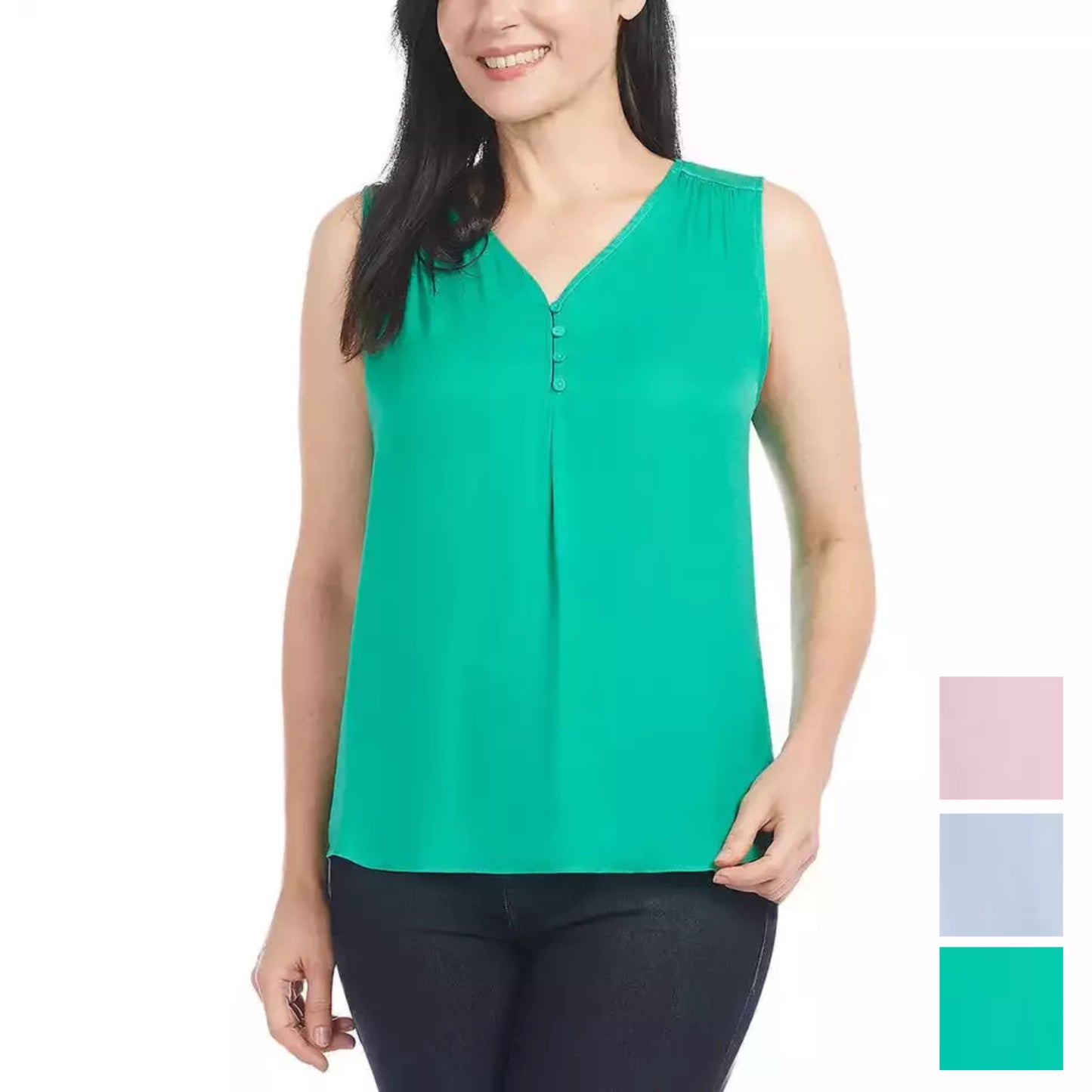 Hilary Radley Women's Sleeveless V-Neck Lightweight Blouse Top