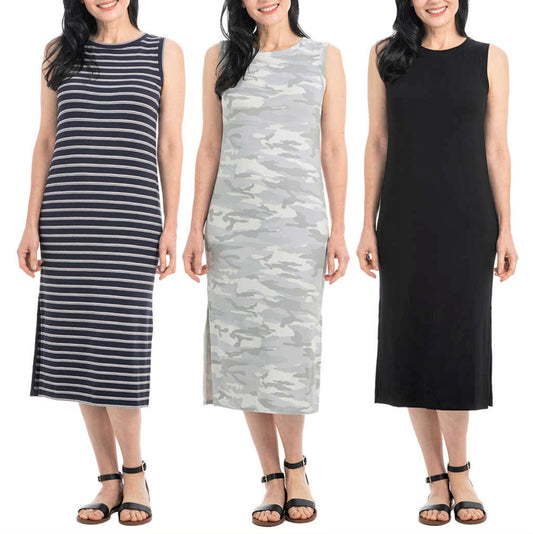 Hilary Radley Women's Soft Jersey Comfy Sleeveless Side Slit Midi Dress