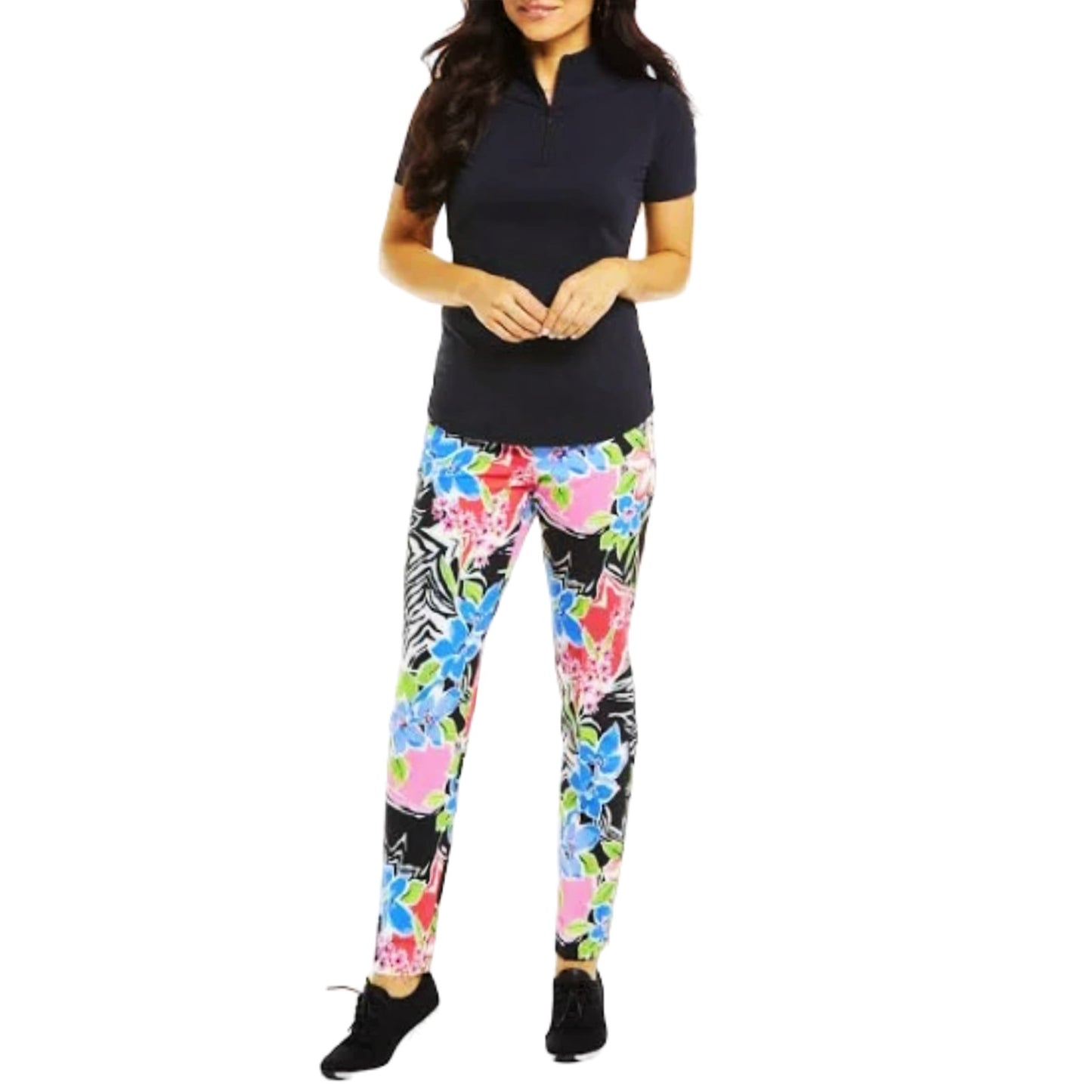 IBKUL Women's Amelia Floral Print High Rise Tummy-control UPF 50+ Ankle Pants