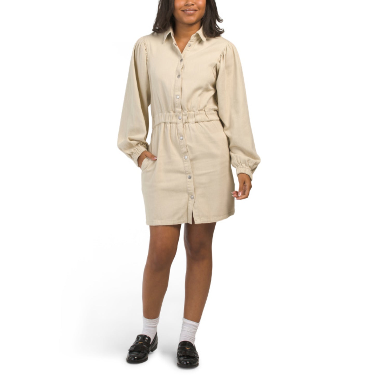 IDEM DITTO Women's Cotton Long Sleeve Mini Shirt Dress
