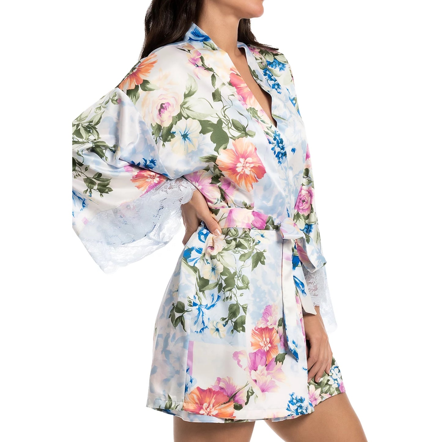 In Bloom Women's Floral Print Lightweight Waist Tie Robe