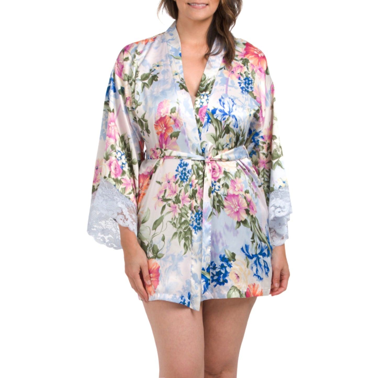 In Bloom Women's Floral Print Lightweight Waist Tie Robe