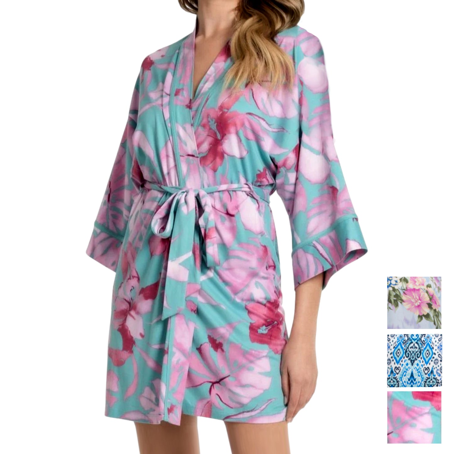 In Bloom Women's Floral Print Lightweight Waist Tie Robe