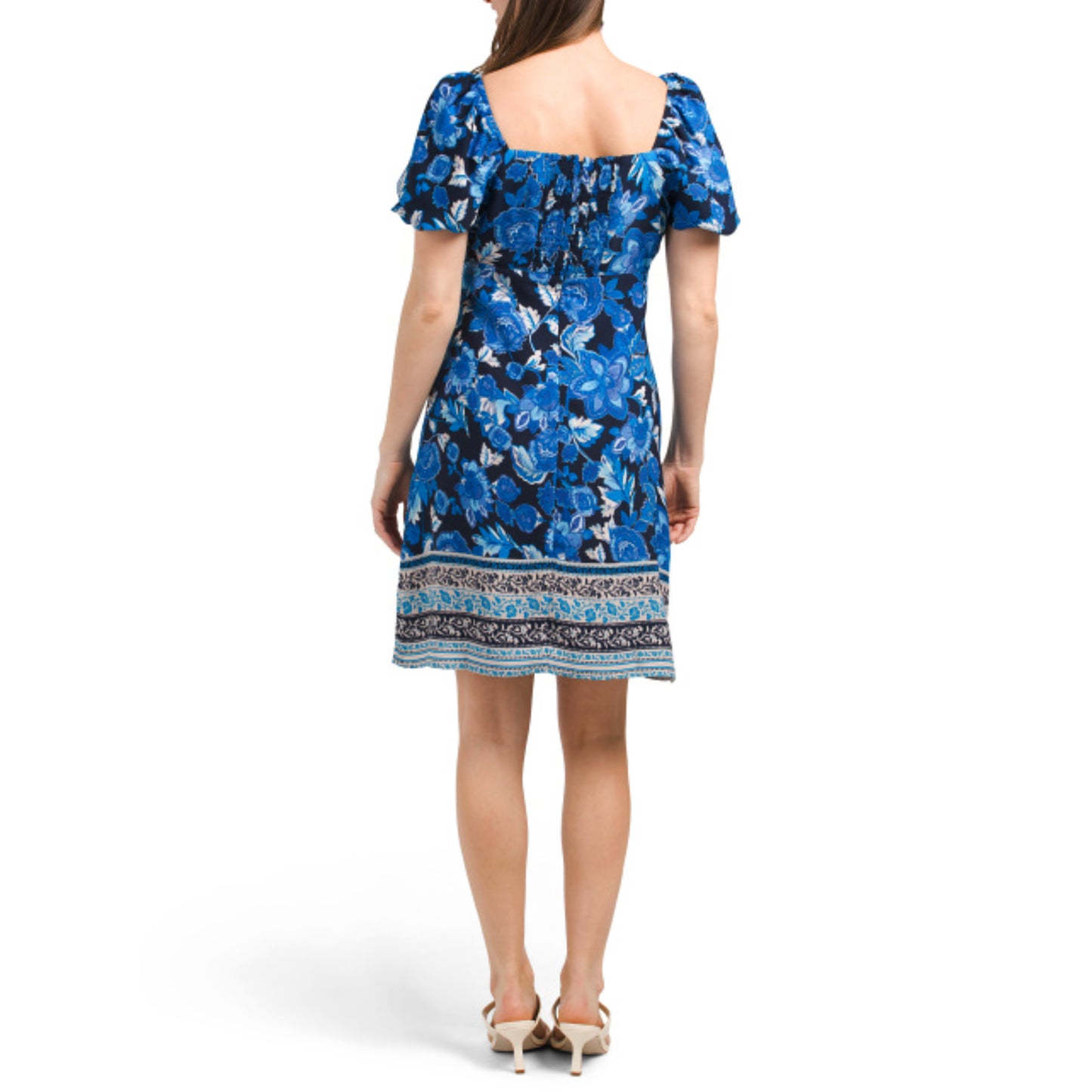 JULIA JORDAN Women's Puff Sleeve Square Neck Border Hem Floral Mini Dress