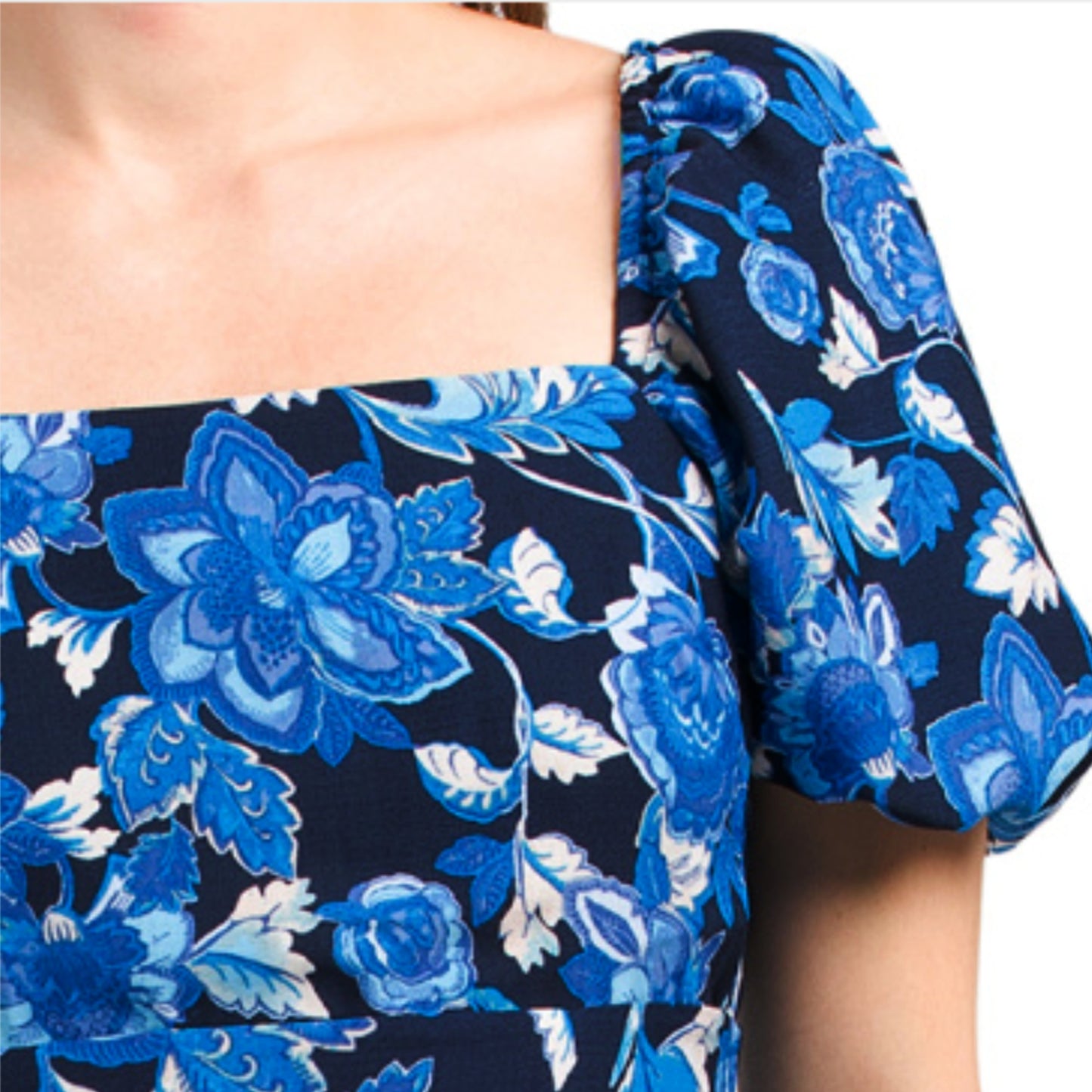 JULIA JORDAN Women's Puff Sleeve Square Neck Border Hem Floral Mini Dress