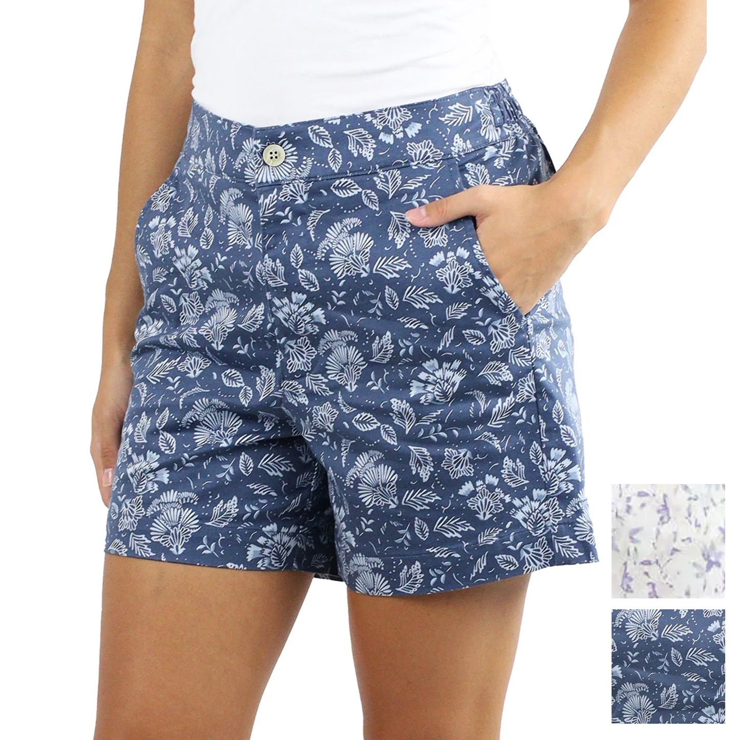 Jachs Girlfriend Women's Floral Print Cotton Blend Side Pockets Chino Shorts