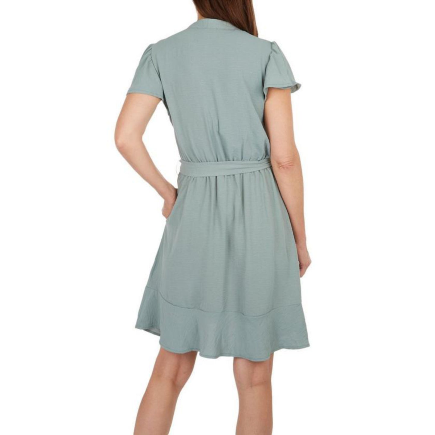 Lucky Brand Women's Flutter Sleeve V-neck Button Front Mini Shirt Dress