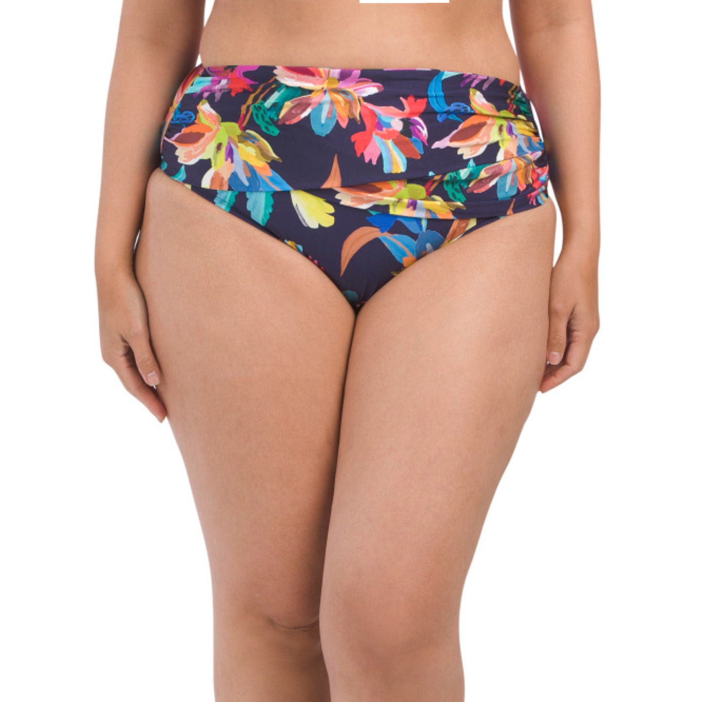 La Blanca Women's Plus Tummy Control Watercolor Floral Print Sash Bikini Bottom