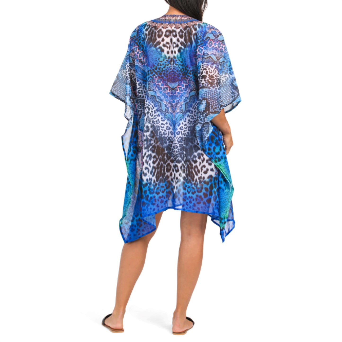 LA MODA Women's Rhinestone Embellished Cat Caftan Swim Cover-up