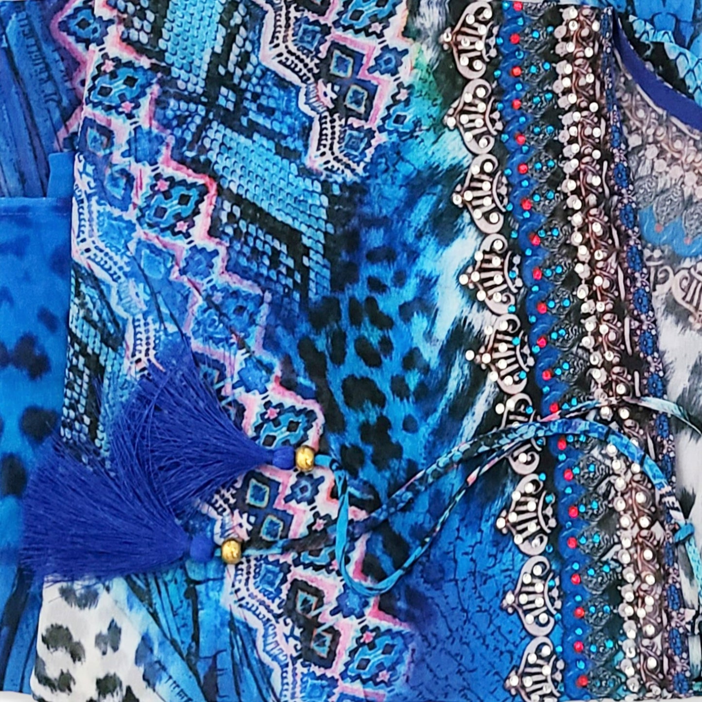 LA MODA Women's Rhinestone Embellished Cat Caftan Swim Cover-up