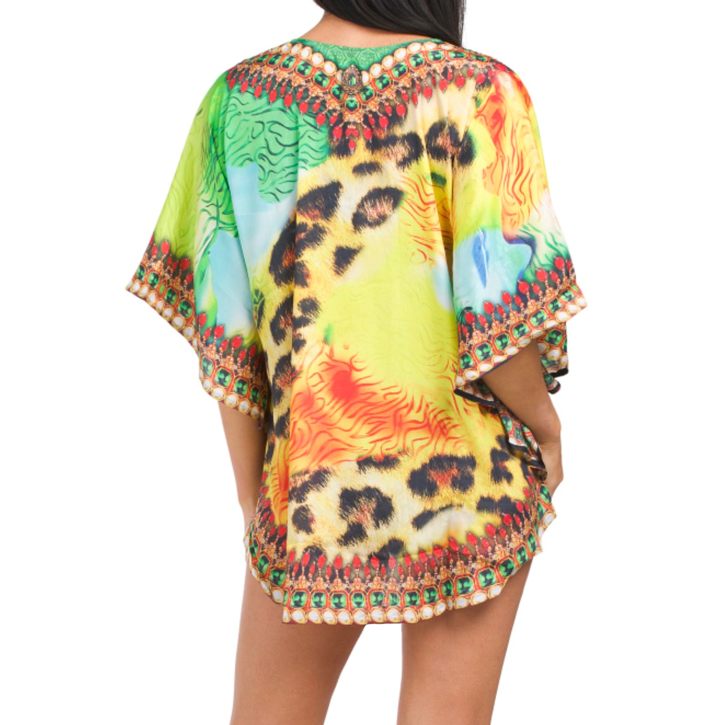 LA MODA Women's Rhinestone Embellished Luxe Resort Swim Caftan Cover-up