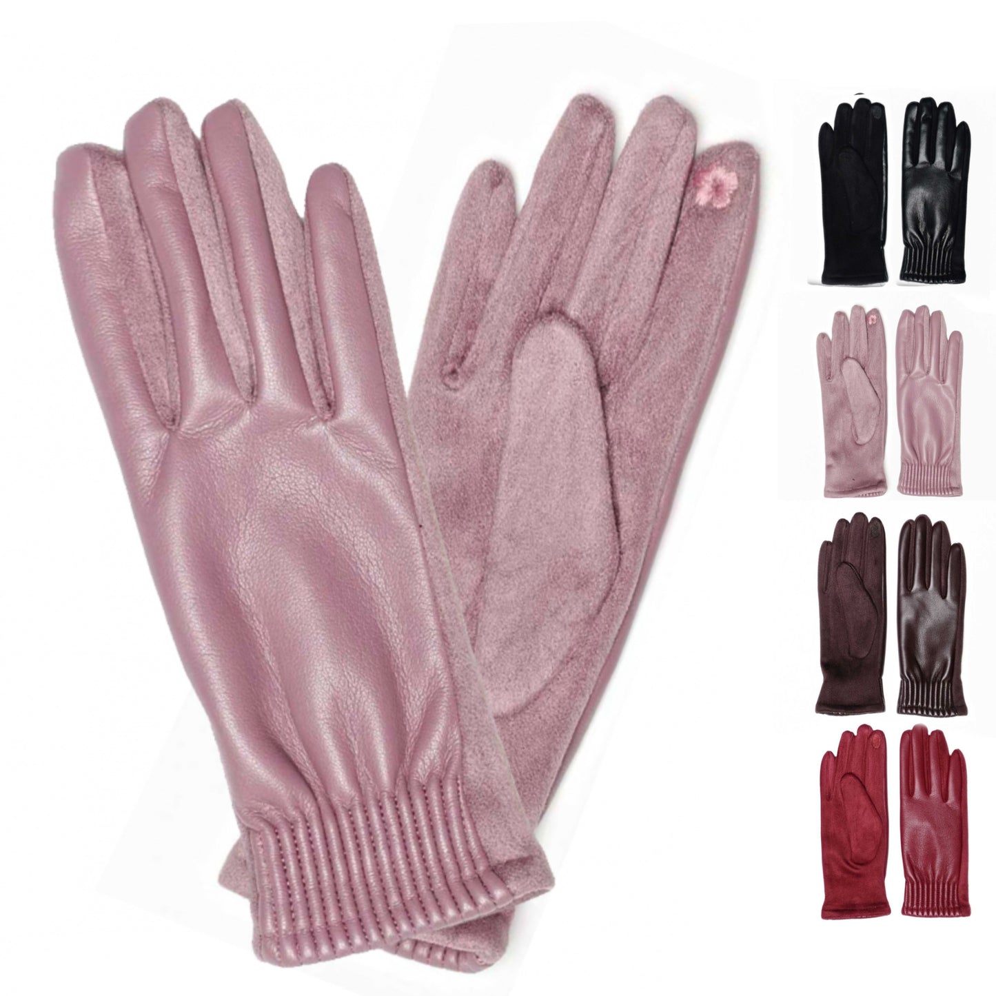 Le Luxe Collection Women's Faux Leather Cinched Wrist Touch Screen Gloves