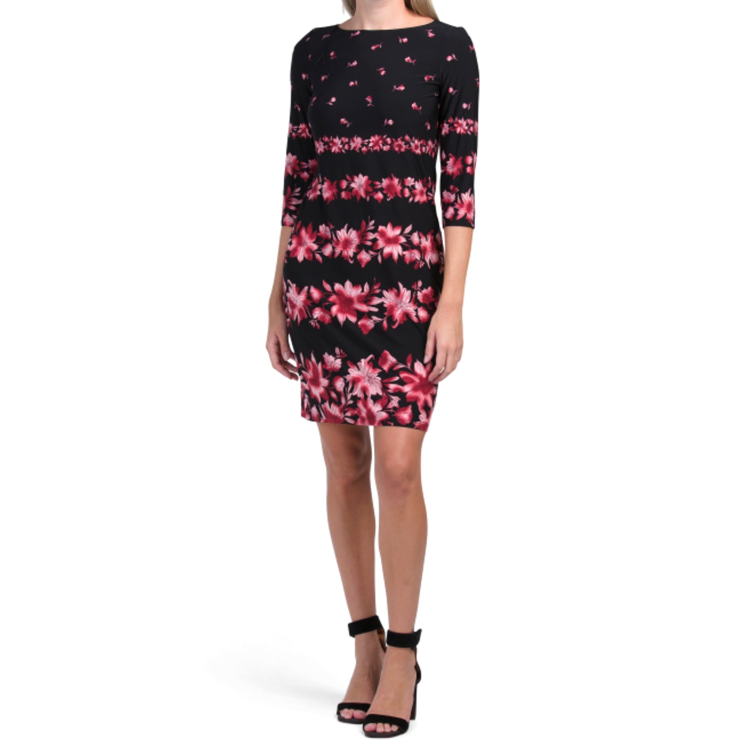 London Times Women's Boat Neck Floral Print Mini Dress