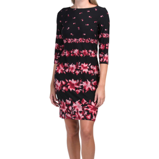 London Times Women's Boat Neck Floral Print Mini Dress