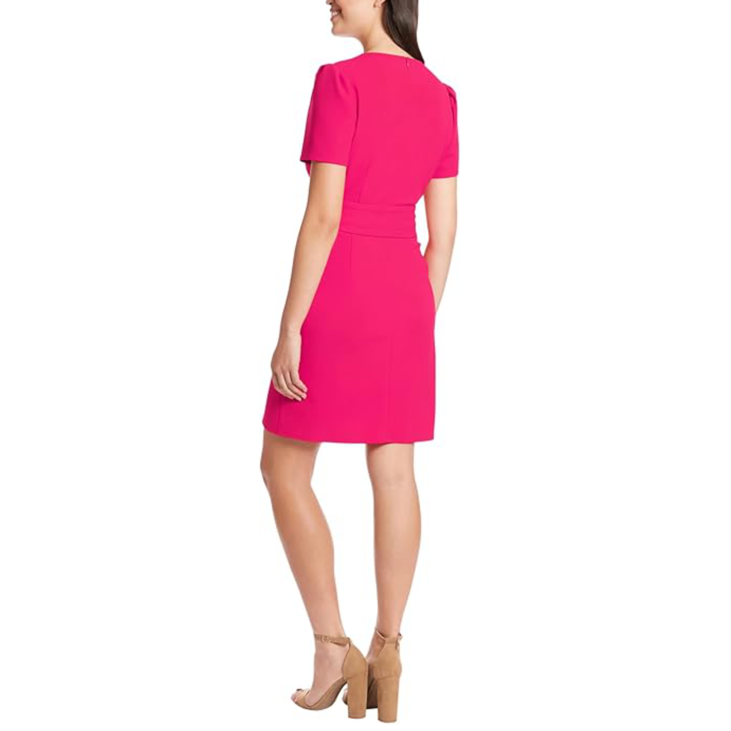 London Times Women's Puff Sleeve Belted Wrap Style Mini Dress