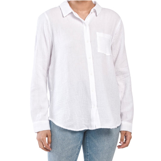 Lucky Brand Women's Cotton Split Back Gauze Texture Button Front Shirt