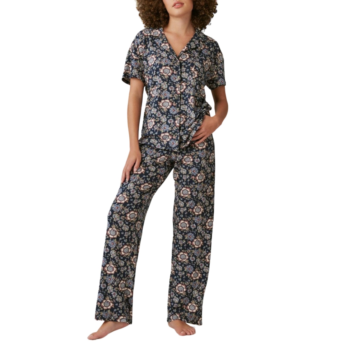 Lucky Brand Women's Floral Print Classic Button Front Sleep Pj Set