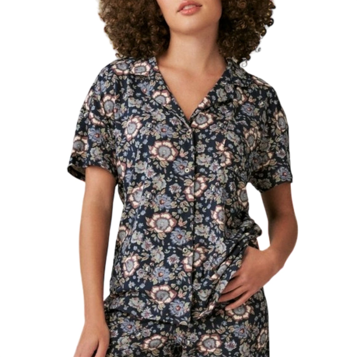 Lucky Brand Women's Floral Print Classic Button Front Sleep Pj Set
