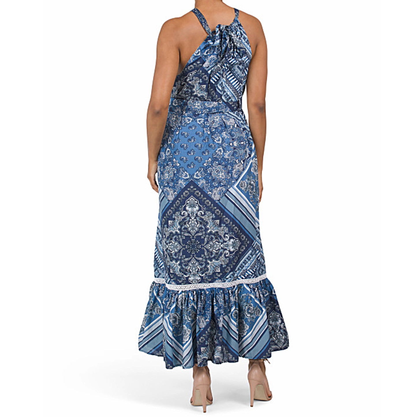 Lucky Brand Women's Halter Neck Flounce Hem Cotton Floral Summer Maxi Dress