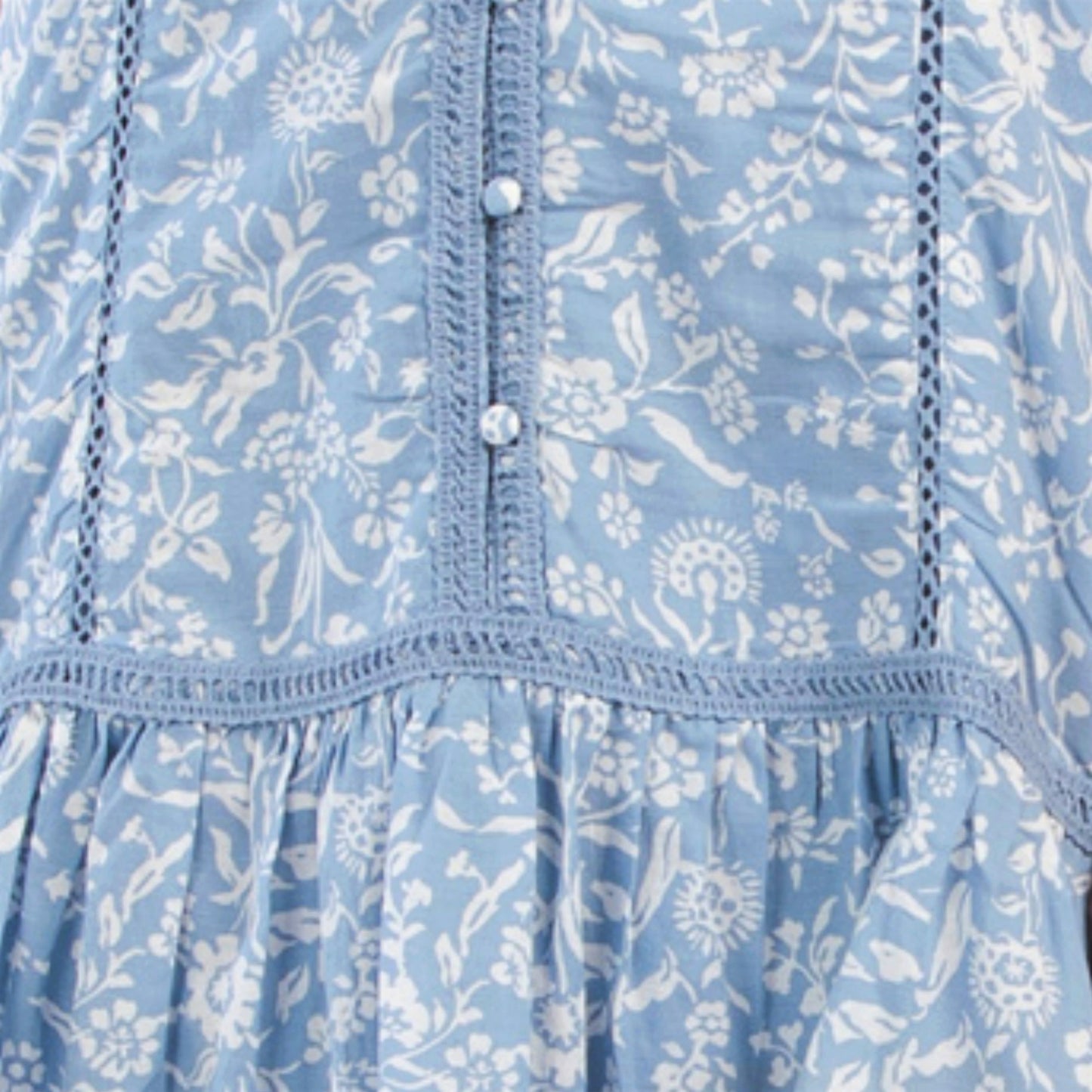 Lucky Brand Lace Trim Ruffle Shoulder Flounce Floral Mini Dress