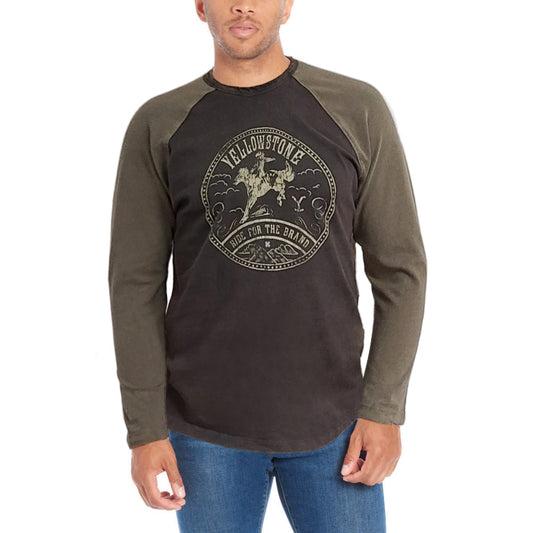 Lucky Brand Men's Yellowstone Cowboy Graphic Print Raglan Long Sleeve Tee