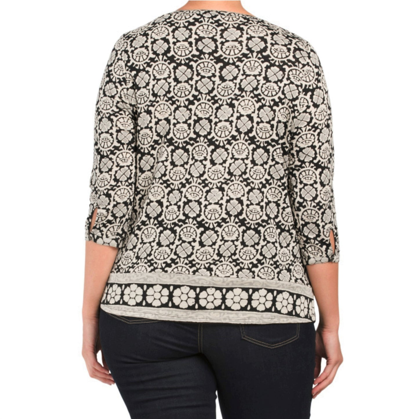 Lucky Brand Women's Plus Bohemian Block Textured Floral Print Tunic Top