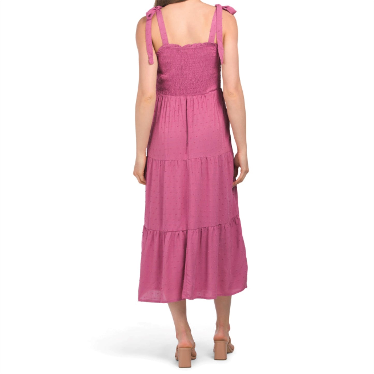 Lucky Brand Women's Swiss Dot Smocked Top Tired Midi Dress